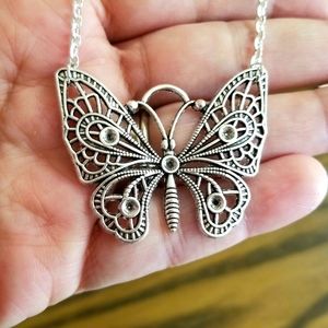 Silver Butterfly Necklace Large Butterfly Pendant Necklace Summer Handmade